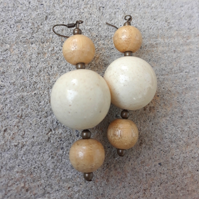 Boho/ Round Wood Beaded/ Statement Earrings